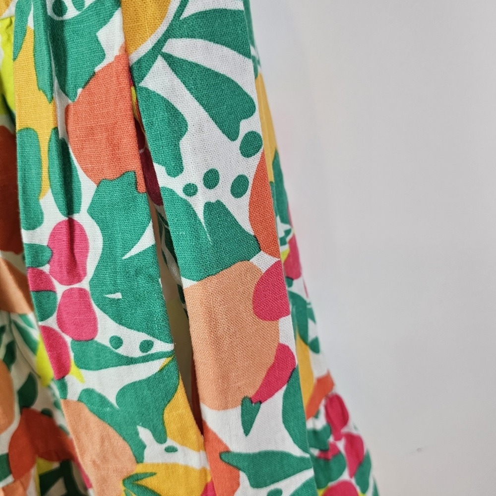 J. Crew Linen Blend Printed Mini‎ Dress A-Line Tiered Floral Fruit Pockets Sz 12 - Picture 8 of 9